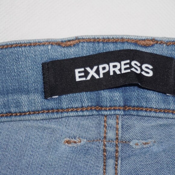 Express Bell Slim Flare High Rise Silver Ring Zip Denim Stretch Jeans 8R Retro - Picture 5 of 9